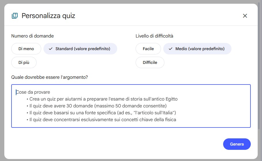 Creare quiz con NotebookLM